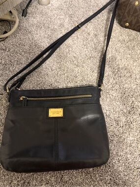 Tignanello Black Leather Crossbody with Gold Hardware